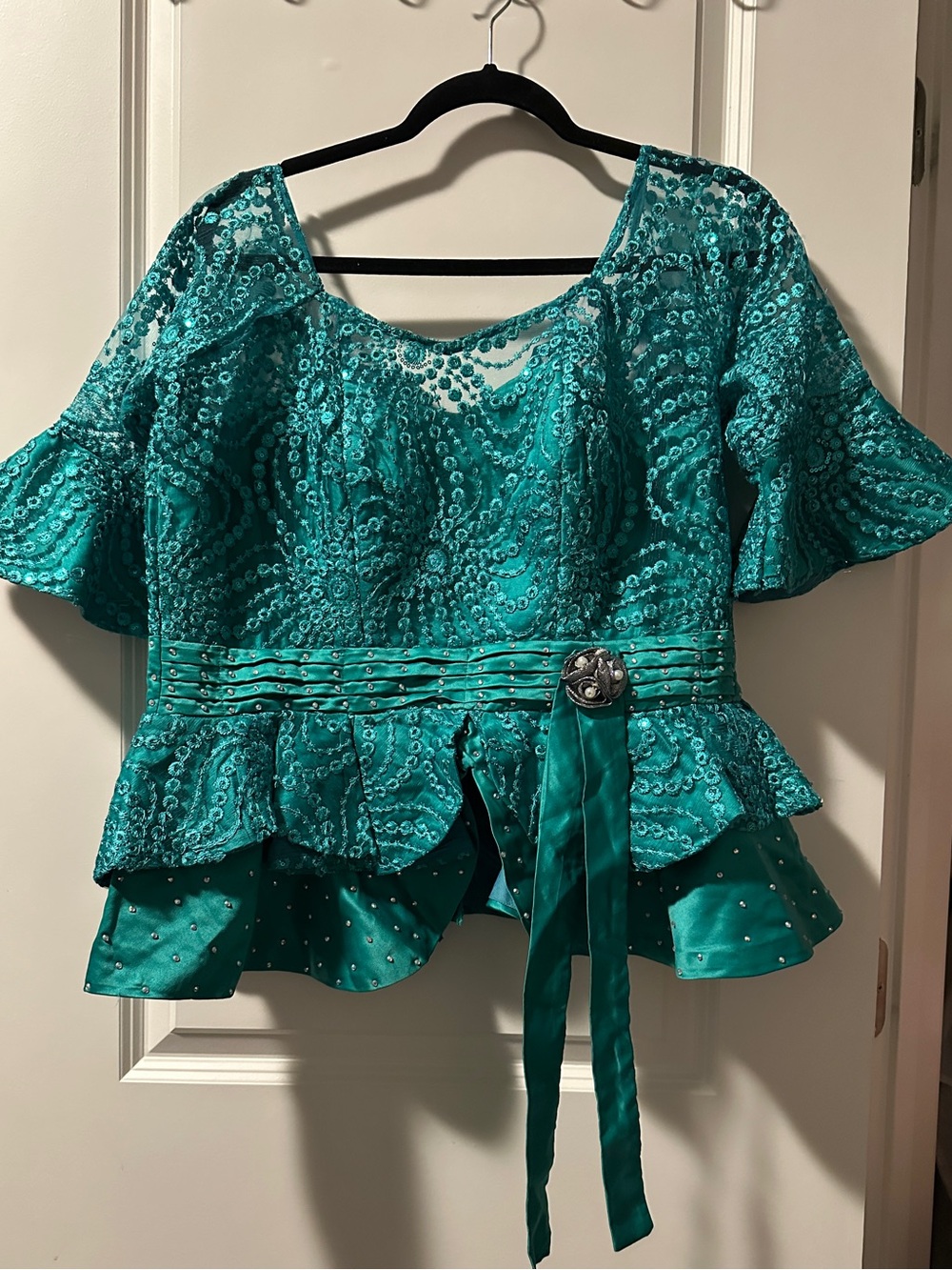 Embellished Teal Peplum Blouse with Skirt-CUSTOM MADE SEE DESCRIPTION DETAILS